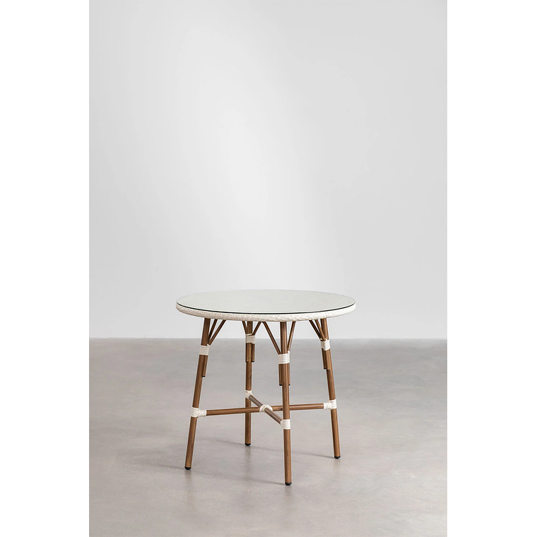 Juego de Balcón Mesa Redonda (Ø80 cm) y 2 Sillas de Jardín Apilables con Reposabrazos en Aluminio Brielle Bistro 3