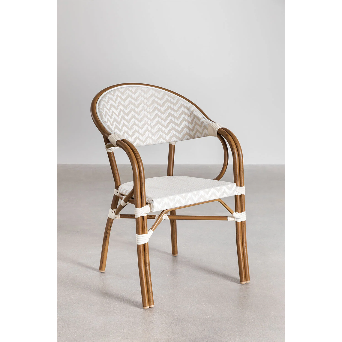 Juego de Balcón Mesa Redonda (Ø80 cm) y 2 Sillas de Jardín Apilables con Reposabrazos en Aluminio Brielle Bistro 6