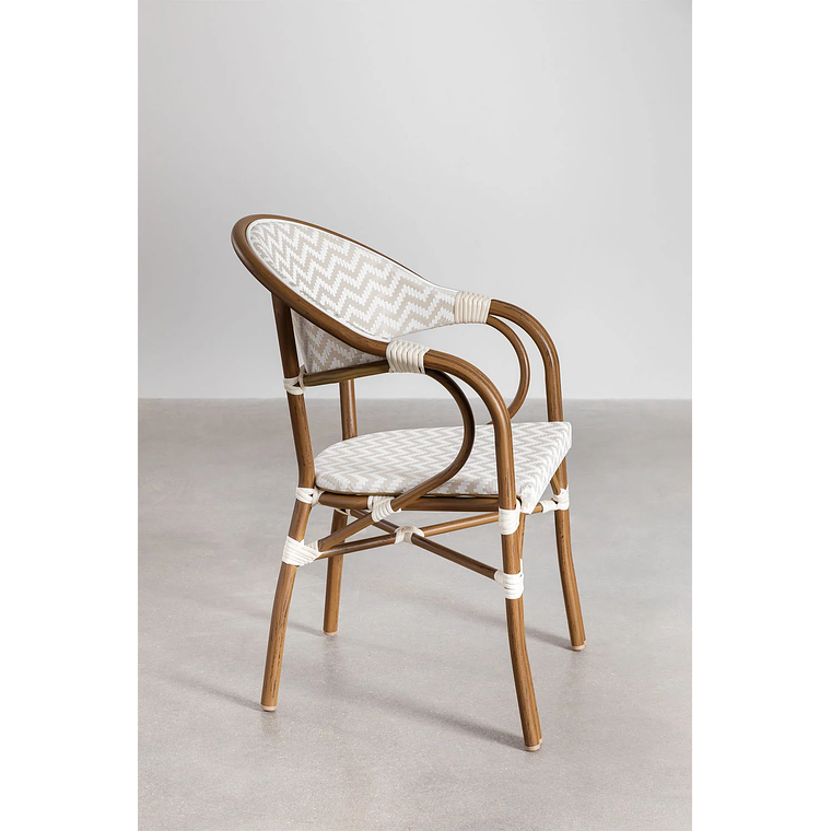 Juego de Balcón Mesa Redonda (Ø80 cm) y 2 Sillas de Jardín Apilables con Reposabrazos en Aluminio Brielle Bistro 7