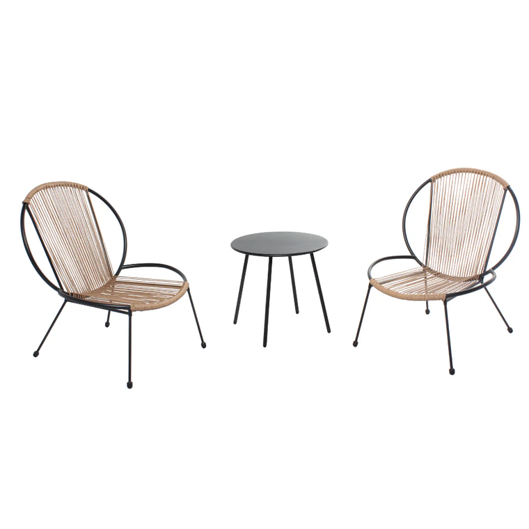 JUEGO DE BALCÓN DE 2 SILLONES + 1 MESA DE CENTRO GRIS BEIGE 2