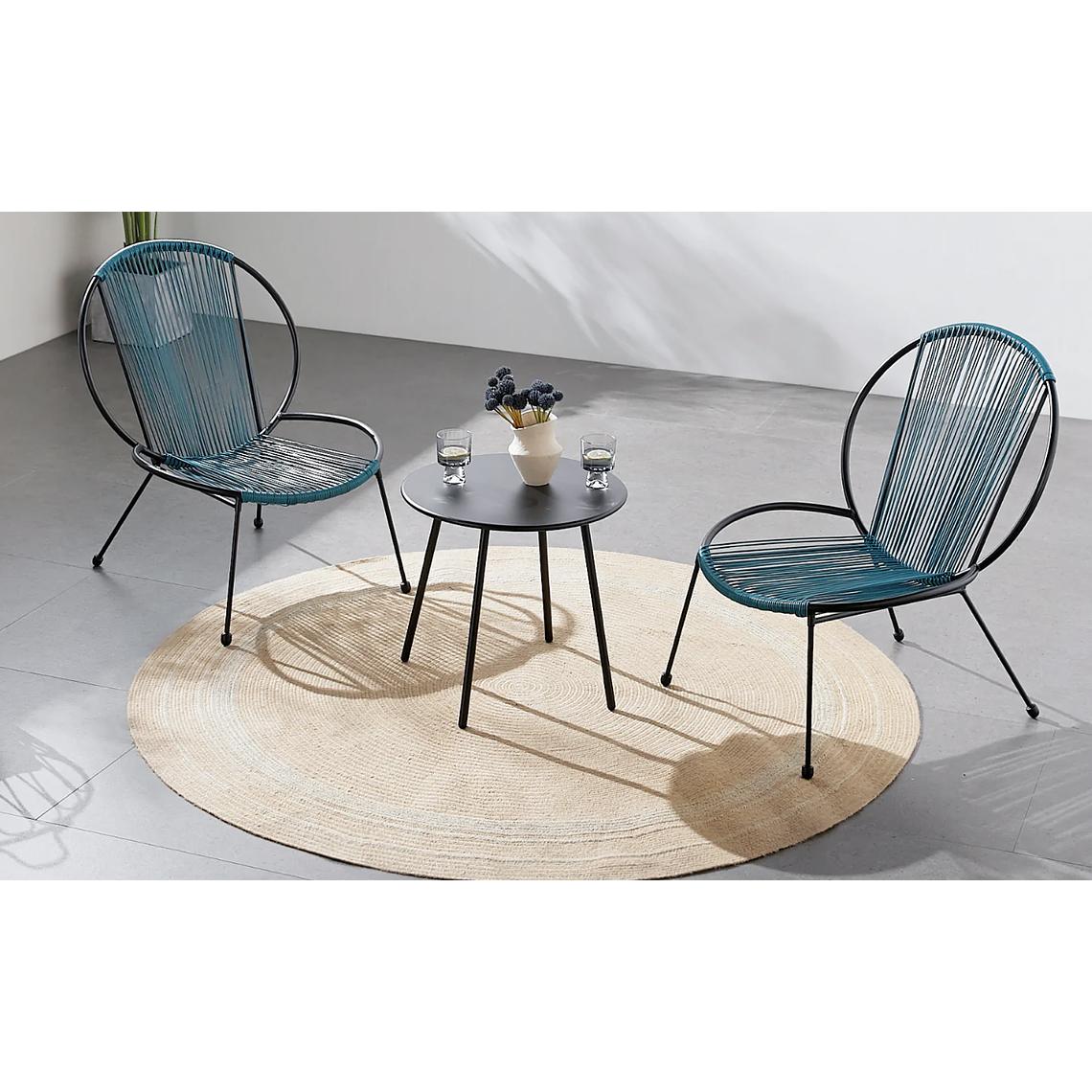 JUEGO DE BALCÓN DE 2 SILLONES + 1 MESA DE CENTRO GRIS AZUL 1