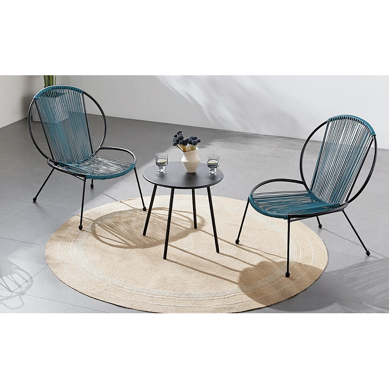 JUEGO DE BALCÓN DE 2 SILLONES + 1 MESA DE CENTRO GRIS AZUL 1