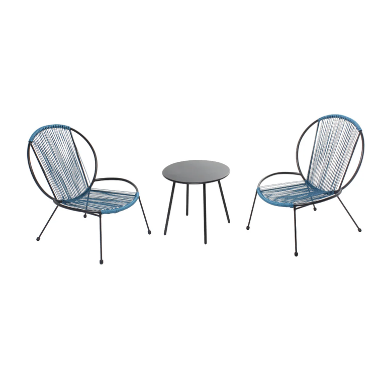 JUEGO DE BALCÓN DE 2 SILLONES + 1 MESA DE CENTRO GRIS AZUL 2