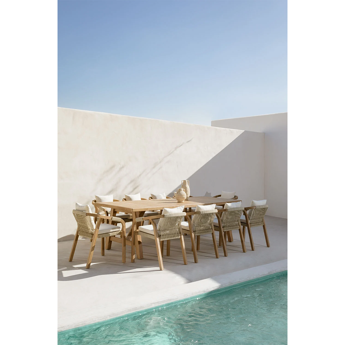 JJuega de Comerdor Rectangular (260x100 cm) y 10 Sillas de Jardín en Madera de Acacia Dubai Verde Army  9