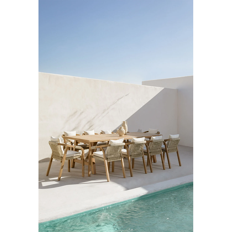 JJuega de Comerdor Rectangular (260x100 cm) y 10 Sillas de Jardín en Madera de Acacia Dubai Verde Army  9