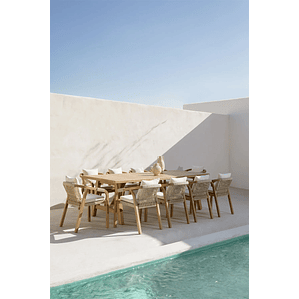 JJuega de Comerdor Rectangular (260x100 cm) y 10 Sillas de Jardín en Madera de Acacia Dubai Verde Army - COPIAR