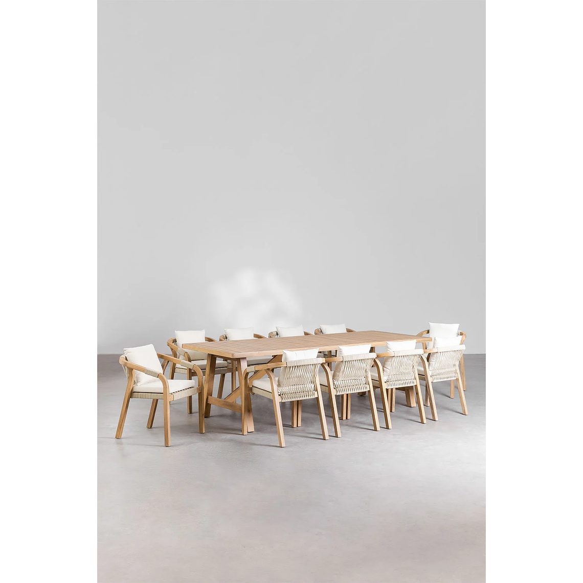 JJuega de Comerdor Rectangular (260x100 cm) y 10 Sillas de Jardín en Madera de Acacia Dubai Verde Army - COPIAR 2