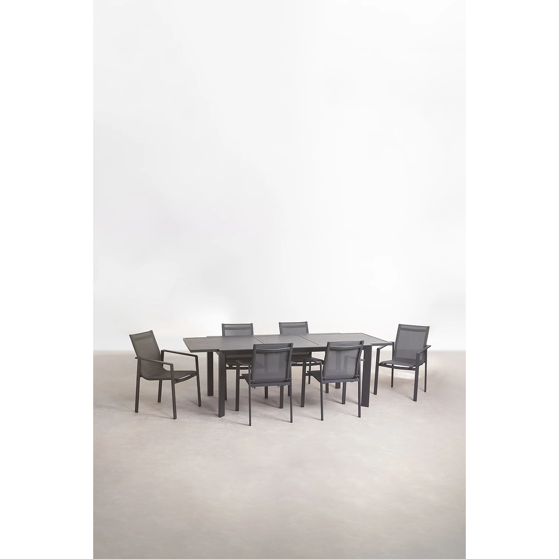 Juego de Comerdor Mesa Extensible Rectangular en Aluminio (180-240x100 cm) Starmi y 6 Sillas de Jardín Eika Gris Grafito 2