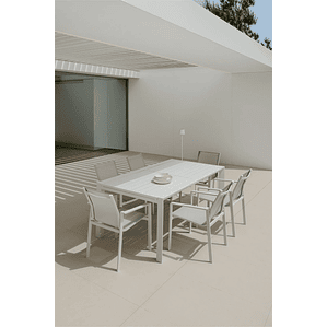 Juego de Comerdor Mesa Extensible Rectangular en Aluminio (180-240x100 cm) Starmi y 6 Sillas de Jardín Eika Blanco Gardenia