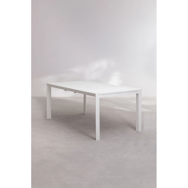 Juego de Comerdor Mesa Extensible Rectangular en Aluminio (180-240x100 cm) Starmi y 6 Sillas de Jardín Eika Blanco Gardenia 3