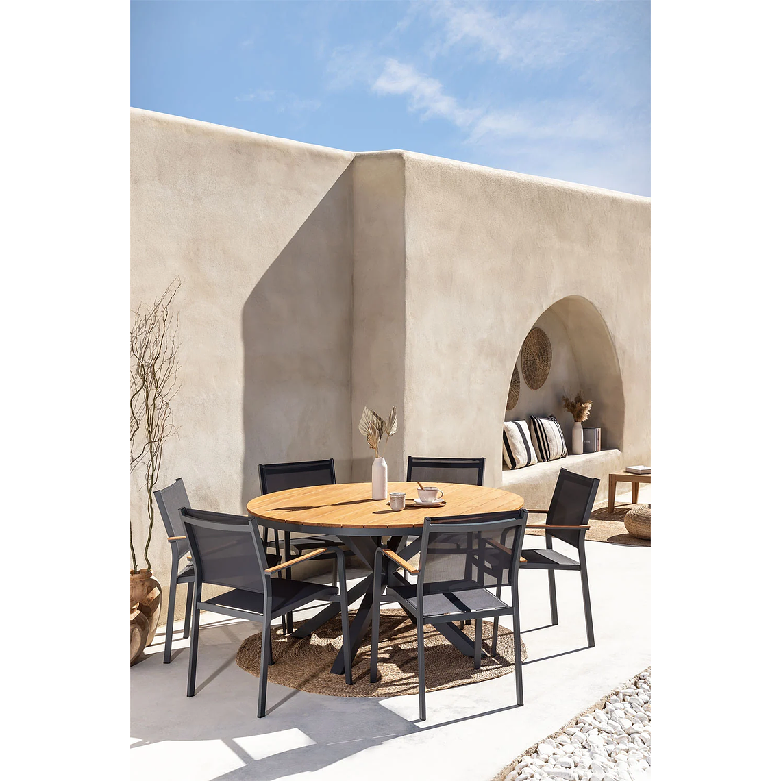 Juego de Comedor Mesa Redonda (Ø140 cm) y 6 Sillas de Jardín Archer Gris Grafito 1