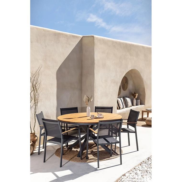 Juego de Comedor Mesa Redonda (Ø140 cm) y 6 Sillas de Jardín Archer Gris Grafito 1