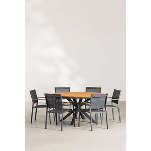 Juego de Comedor Mesa Redonda (Ø140 cm) y 6 Sillas de Jardín Archer Gris Grafito