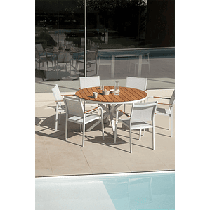 Juego de Comedor Mesa Redonda (Ø140 cm) y 6 Sillas de Jardín Archer Blanco Gardenia