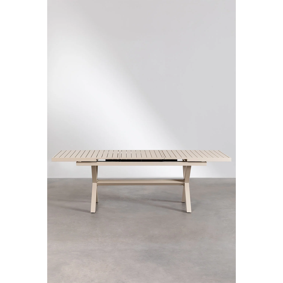 Juego de Comedor Mesa Extensible Rectangular (180-240x90 cm) Y 8 Sillas de Jardín Apilables en Aluminio Karena Beige Tapioca 4