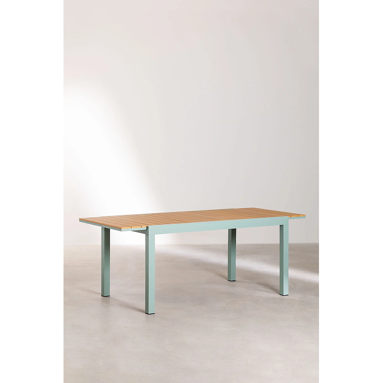 Juego de Comedor Mesa Extensible Rectangular en Aluminio (150-197x90 cm) y 6 Sillas de Jardín Apilables con Reposabrazos Saura Verde Caqui 3