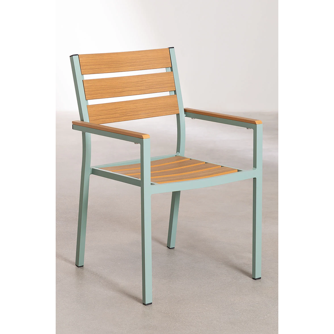 Juego de Comedor Mesa Extensible Rectangular en Aluminio (150-197x90 cm) y 6 Sillas de Jardín Apilables con Reposabrazos Saura Verde Caqui 5