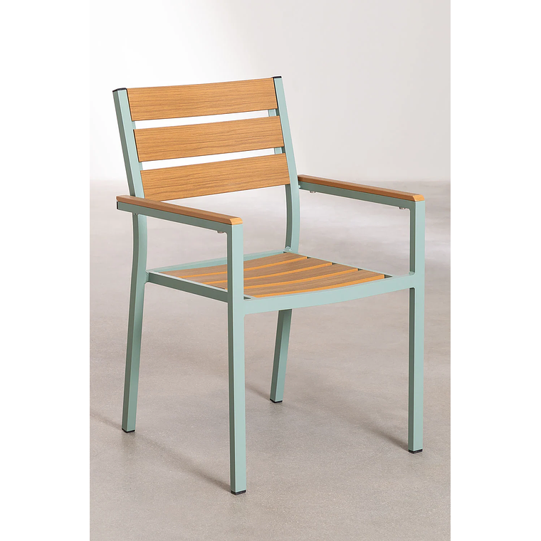 Juego de Comedor Mesa Extensible Rectangular en Aluminio (150-197x90 cm) y 6 Sillas de Jardín Apilables con Reposabrazos Saura Verde Caqui 5