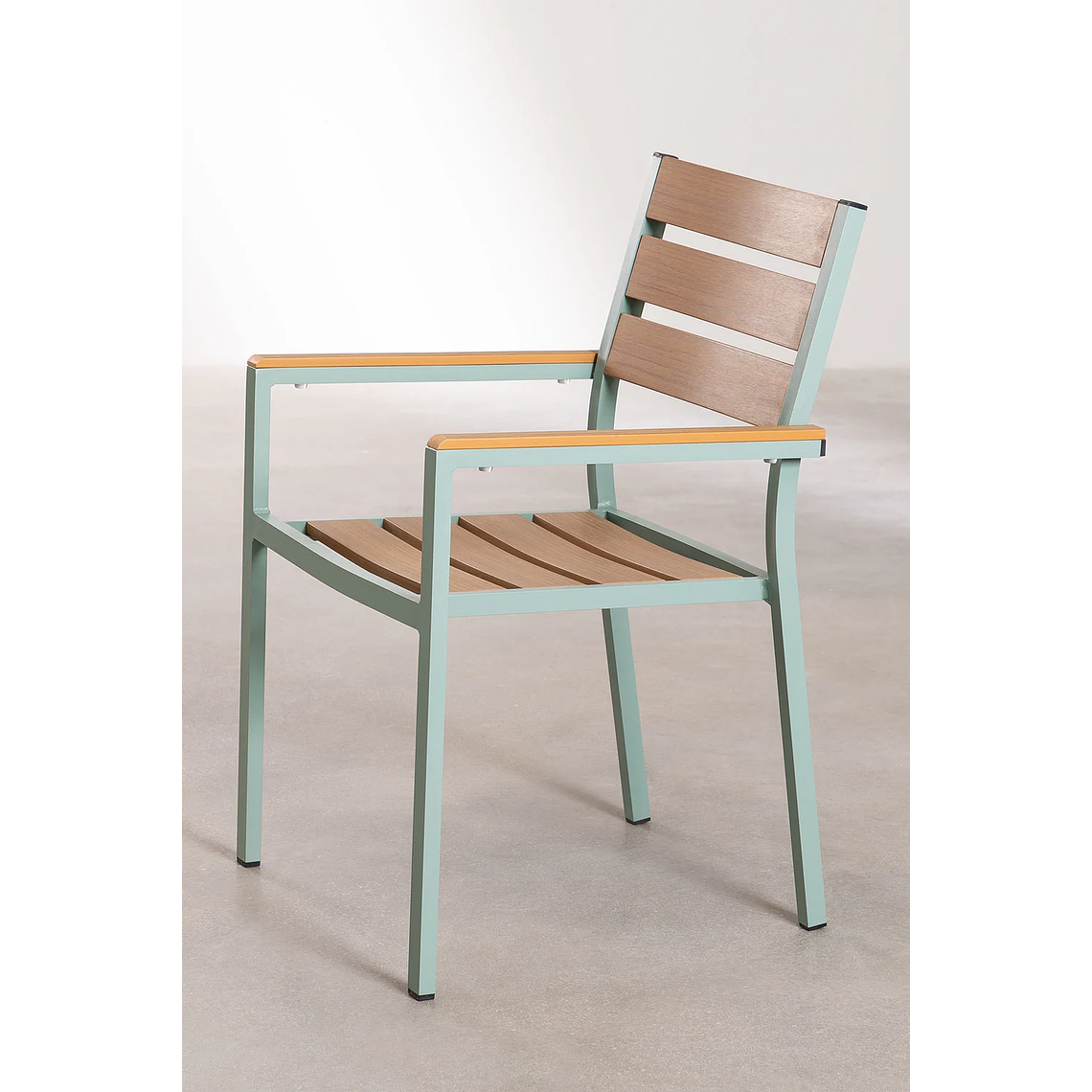 Juego de Comedor Mesa Extensible Rectangular en Aluminio (150-197x90 cm) y 6 Sillas de Jardín Apilables con Reposabrazos Saura Verde Caqui 6