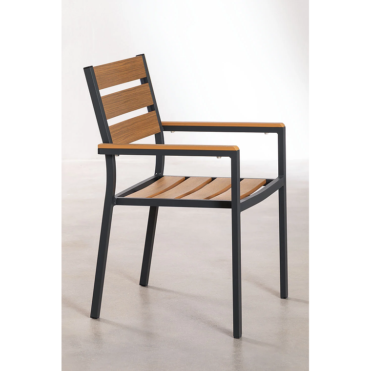 Juego de Comedor Mesa Extensible Rectangular en Aluminio (150-197x90 cm) y 6 Sillas de Jardín Apilables con Reposabrazos Saura Gris Grafito 7