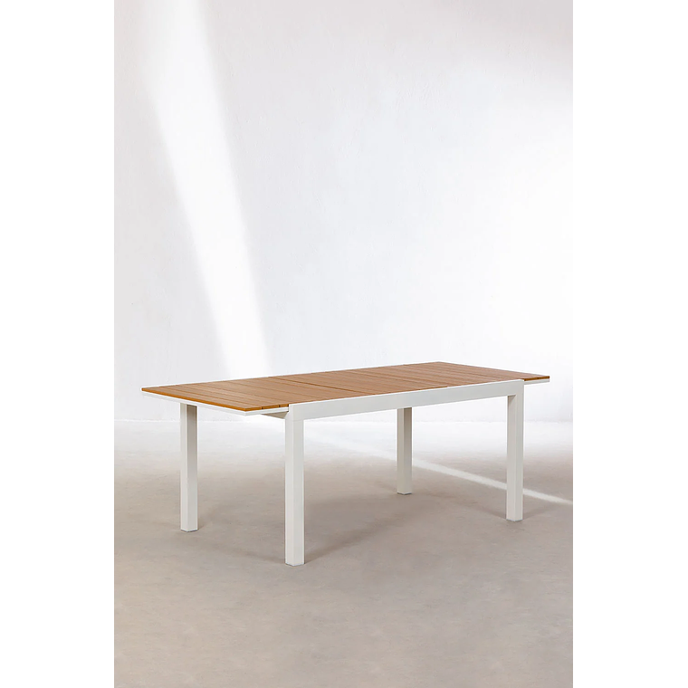 Juego de Comedor Mesa Extensible Rectangular en Aluminio (150-197x90 cm) y 6 Sillas de Jardín Apilables con Reposabrazos Saura Blanco Gardenia 4