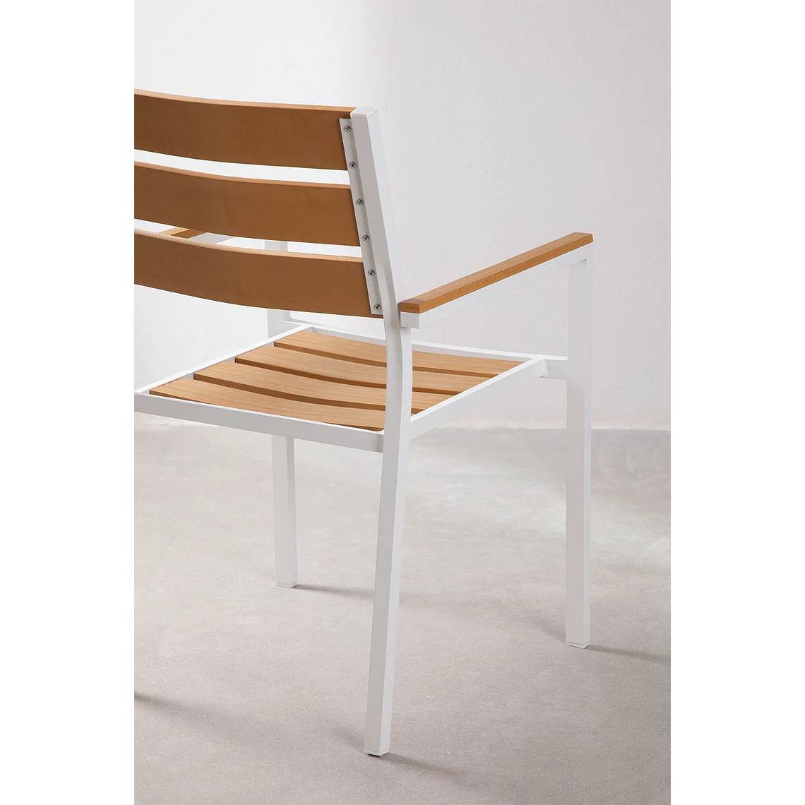 Juego de Comedor Mesa Extensible Rectangular en Aluminio (150-197x90 cm) y 6 Sillas de Jardín Apilables con Reposabrazos Saura Blanco Gardenia 8