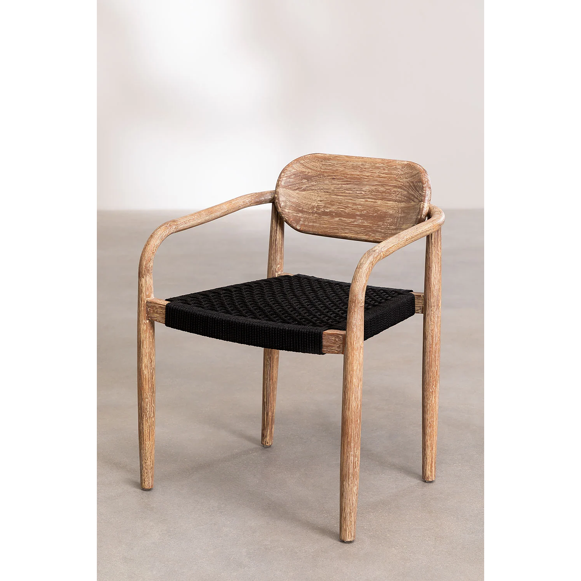 Juego de Comedor Mesa Redonda (Ø120 cm) y 6 Sillas de Jardín con Reposabrazos en Madera Naele Negro 6