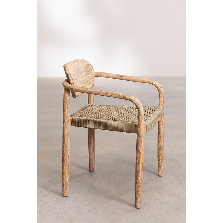 Juego de Comedor Mesa Redonda (Ø120 cm) y 6 Sillas de Jardín con Reposabrazos en Madera Naele Marrón Trigo 7