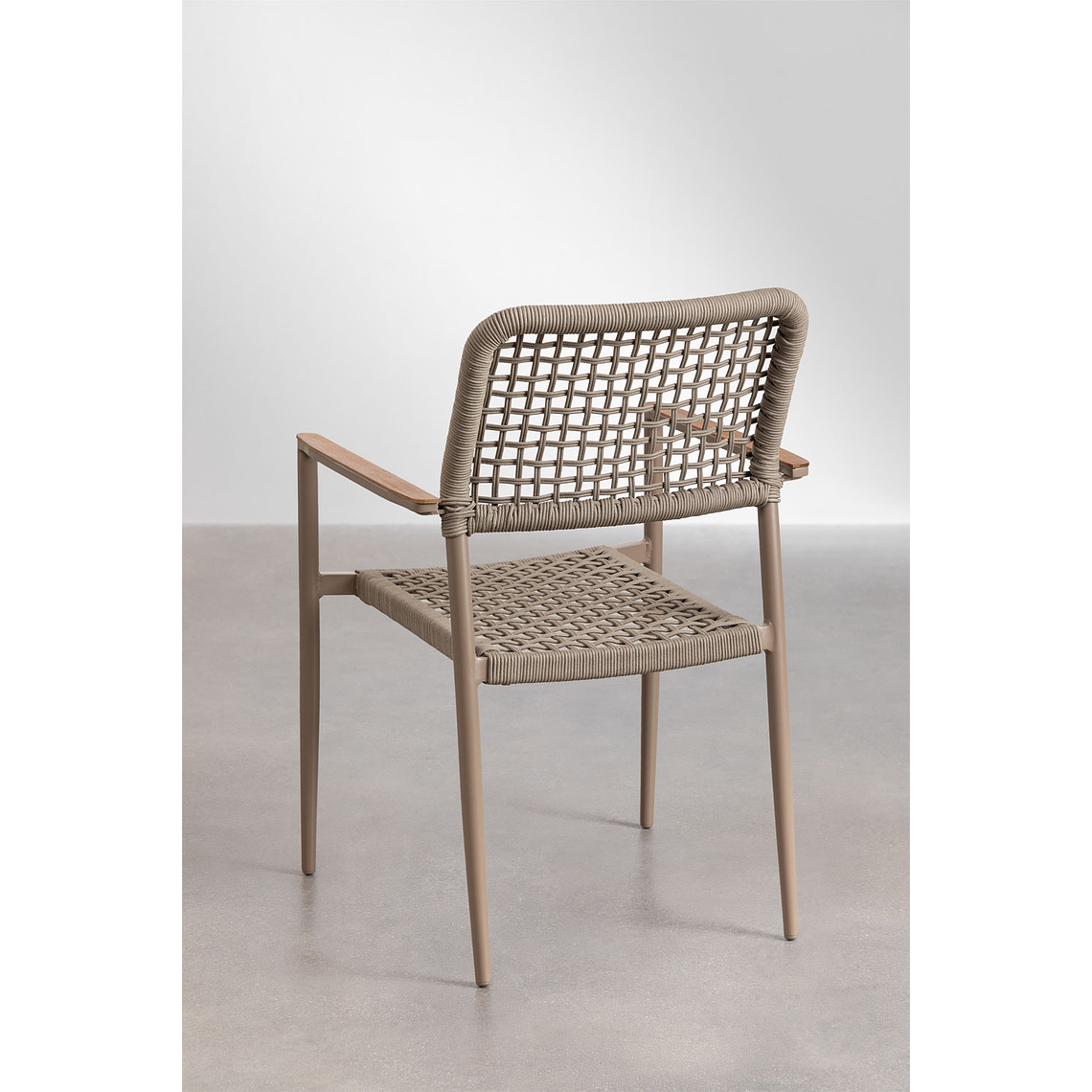 Juego de Comedor Mesa Rectangular en Aluminio y Madera de Teca (160x90 cm) Katiana y 6 Sillas en Aluminio y Cuerda Trenzada Nediam Marrón Moka 8