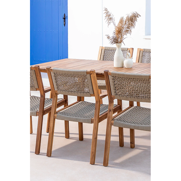 Juego de Comedor Mesa Extensible (160-210x90 cm) y 6 Sillas de Jardín Tenay Marrón Trigo 1