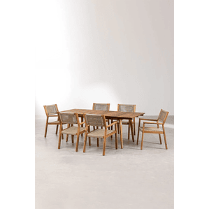 Juego de Comedor Mesa Extensible (160-210x90 cm) y 6 Sillas de Jardín Tenay Marrón Trigo