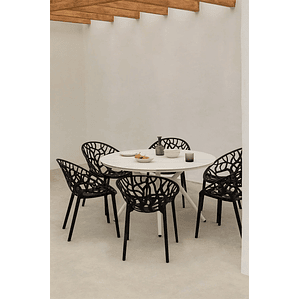 Juego de mesa redonda en aluminio (Ø125 cm) Valerie y 6 sillas de jardín Ores Negro