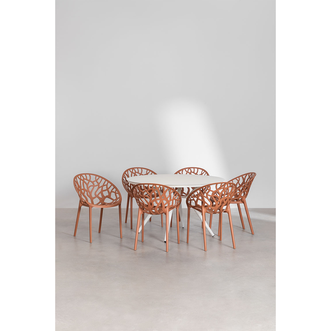 Juego de mesa redonda en aluminio (Ø125 cm) Valerie y 6 sillas de jardín Ores Óxido 2