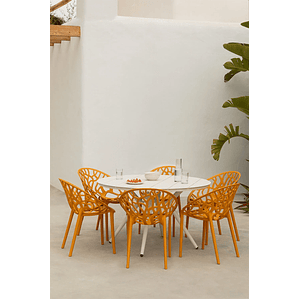 Juego de mesa redonda en aluminio (Ø125 cm) Valerie y 6 sillas de jardín Ores Mostaza