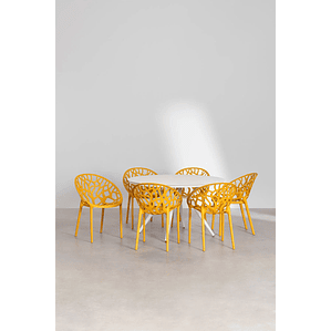 Juego de mesa redonda en aluminio (Ø125 cm) Valerie y 6 sillas de jardín Ores Mostaza