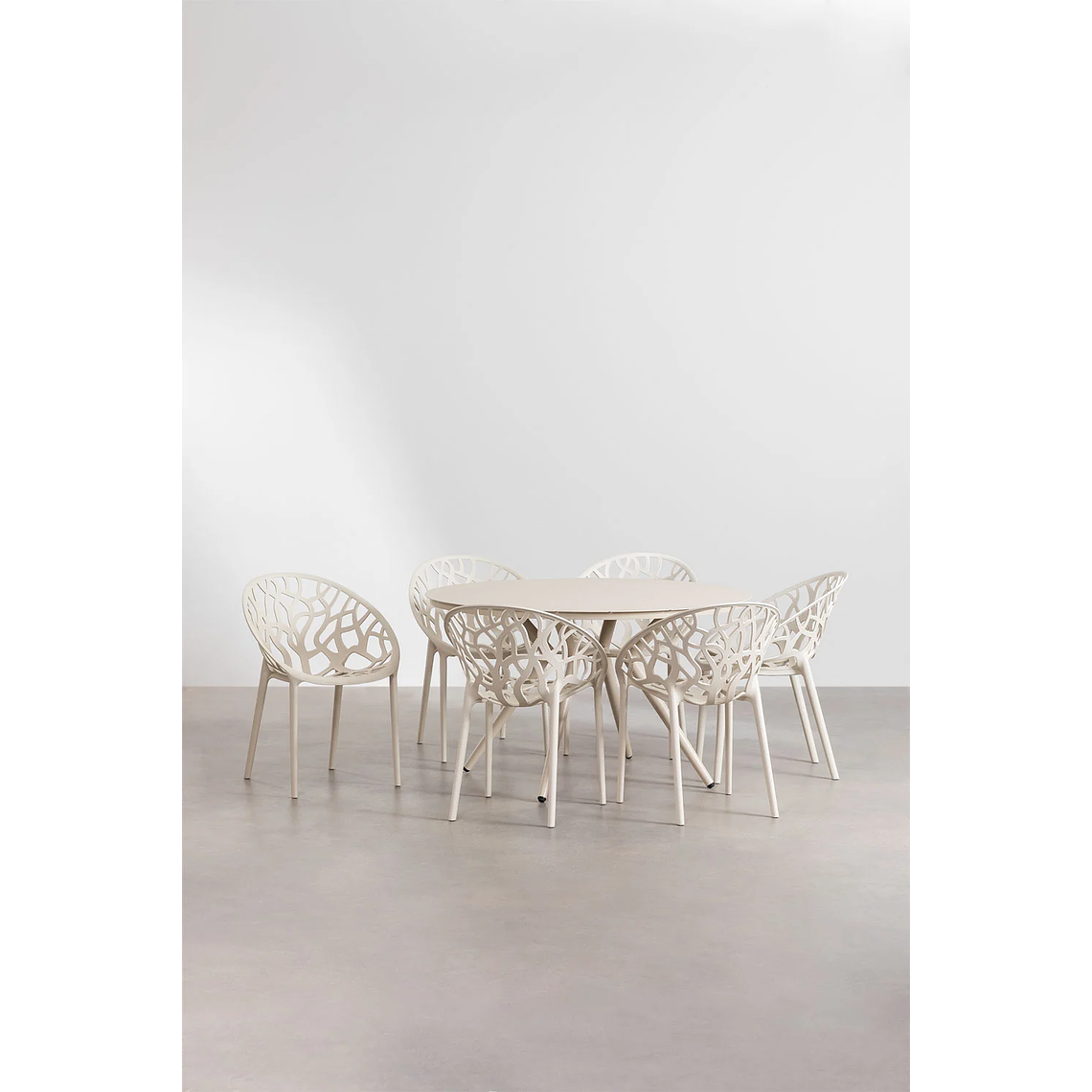 Juego de mesa redonda en aluminio (Ø125 cm) Valerie y 6 sillas de jardín Ores Beige Tapioca 1