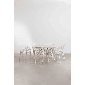 Juego de mesa redonda en aluminio (Ø125 cm) Valerie y 6 sillas de jardín Ores Beige Tapioca