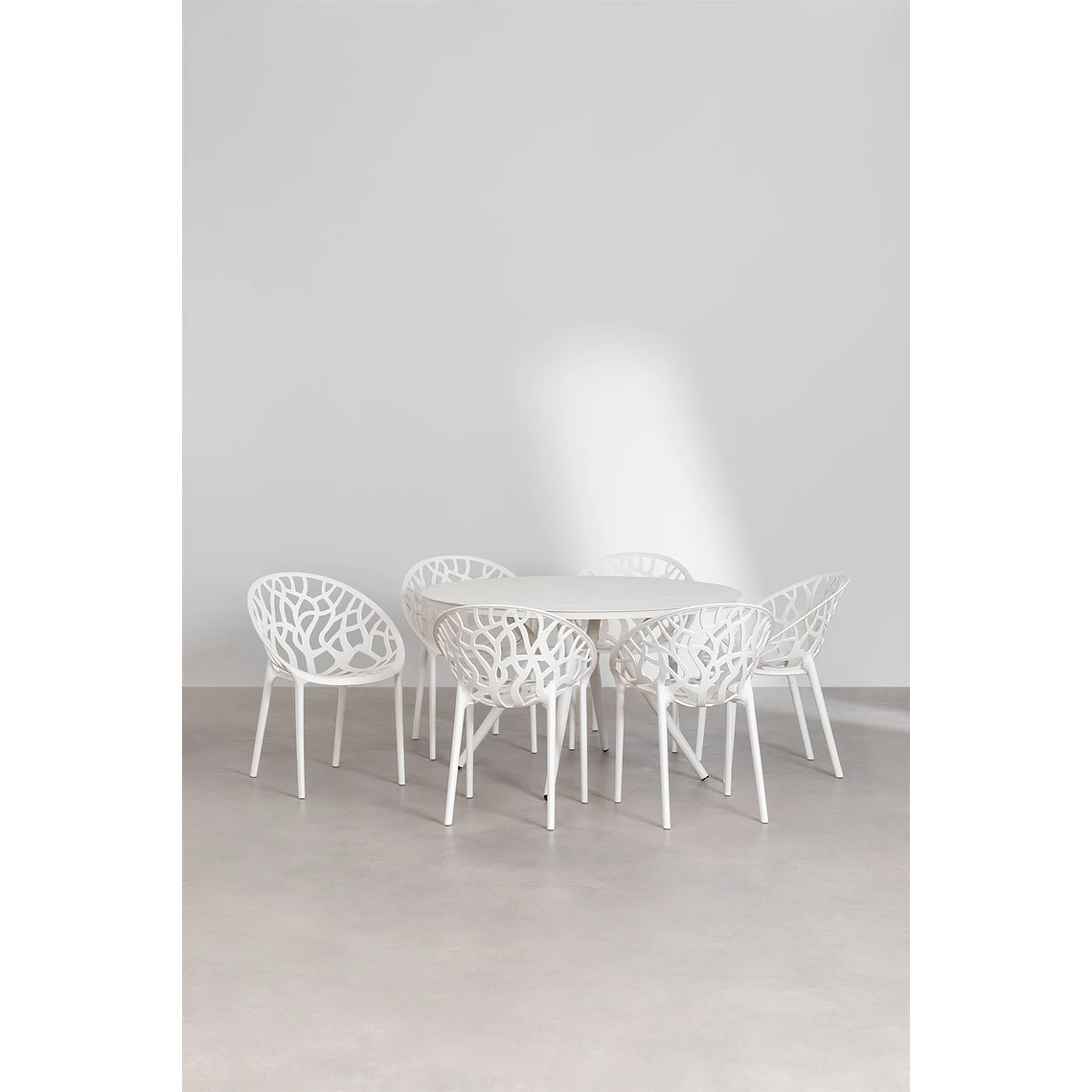 Juego de mesa redonda en aluminio (Ø125 cm) Valerie y 6 sillas de jardín Ores Blanco Gardenia 1