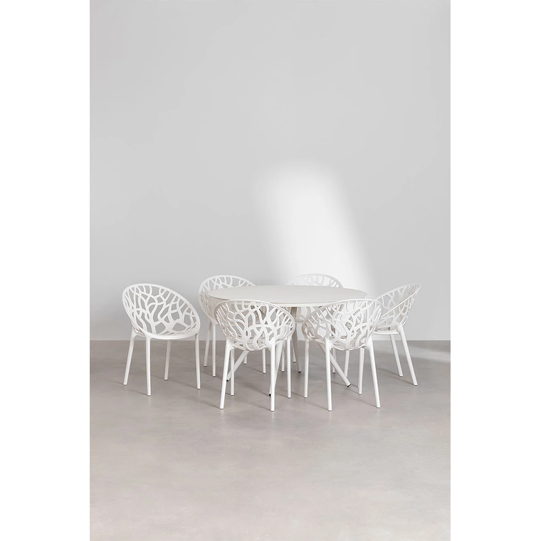 Juego de mesa redonda en aluminio (Ø125 cm) Valerie y 6 sillas de jardín Ores Blanco Gardenia 1