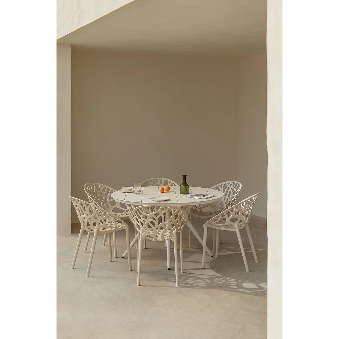 Juego de mesa redonda en aluminio (Ø125 cm) Valerie y 6 sillas de jardín Ores Blanco Gardenia 8