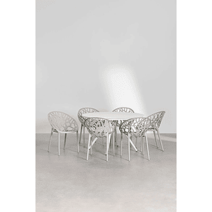 Juego de mesa redonda en aluminio (Ø125 cm) Valerie y 6 sillas de jardín Ores Verde Caqui