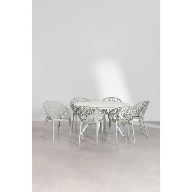 Juego de mesa redonda en aluminio (Ø125 cm) Valerie y 6 sillas de jardín Ores Verde Caqui 1