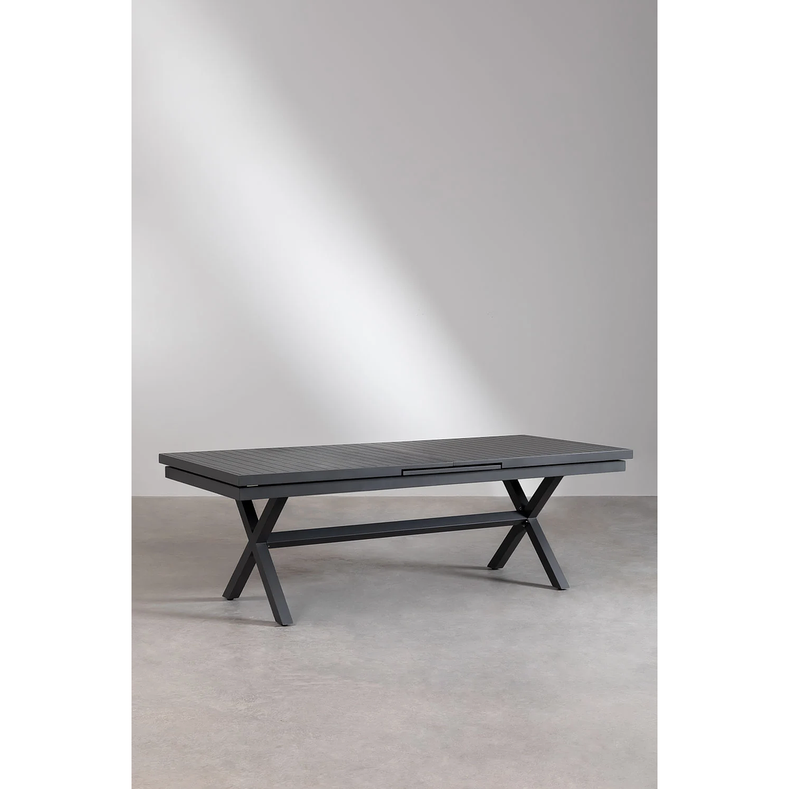 Juego de Mesa Extensible Rectangular (240-300x100 cm) y 10 Sillas de Jardín Apilables en Aluminio Karena Gris Grafito 3