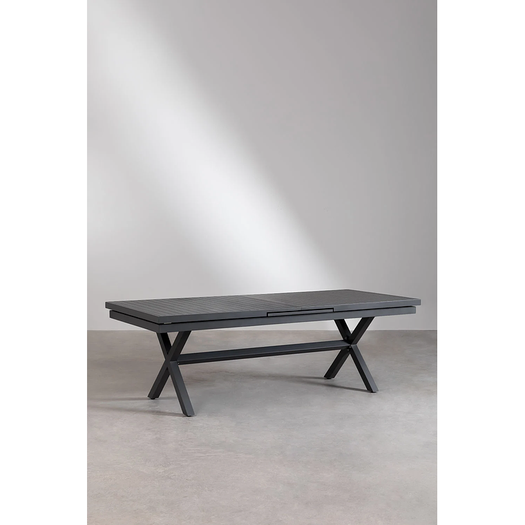 Juego de Mesa Extensible Rectangular (240-300x100 cm) y 10 Sillas de Jardín Apilables en Aluminio Karena Gris Grafito 3