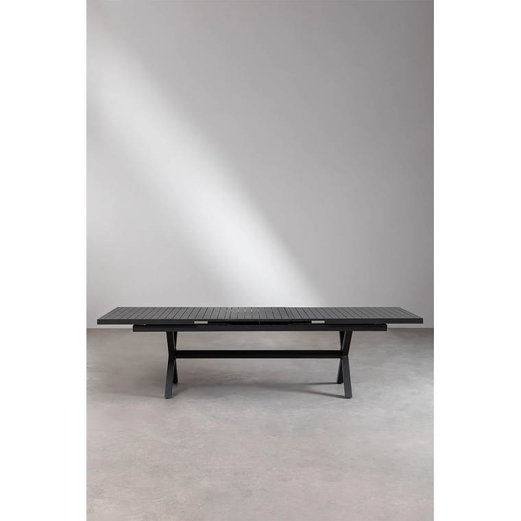 Juego de Mesa Extensible Rectangular (240-300x100 cm) y 10 Sillas de Jardín Apilables en Aluminio Karena Gris Grafito 4