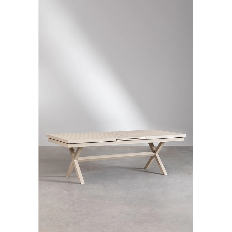 Juego de Mesa Extensible Rectangular (240-300x100 cm) y 10 Sillas de Jardín Apilables en Aluminio Karena Beige Tapioca 3