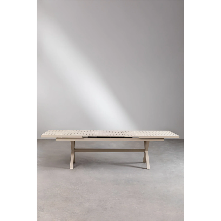 Juego de Mesa Extensible Rectangular (240-300x100 cm) y 10 Sillas de Jardín Apilables en Aluminio Karena Beige Tapioca 4
