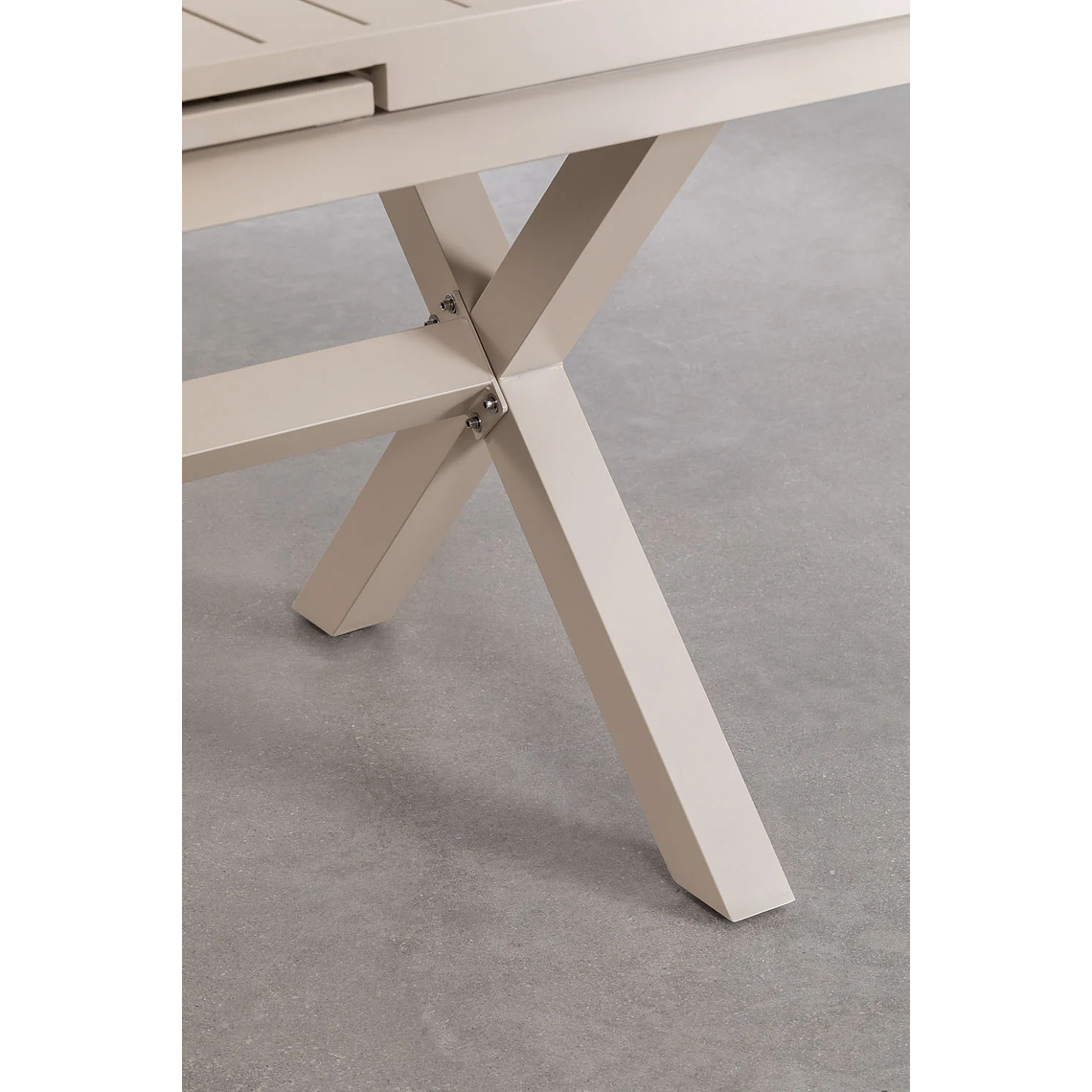 Juego de Mesa Extensible Rectangular (240-300x100 cm) y 10 Sillas de Jardín Apilables en Aluminio Karena Beige Tapioca 5