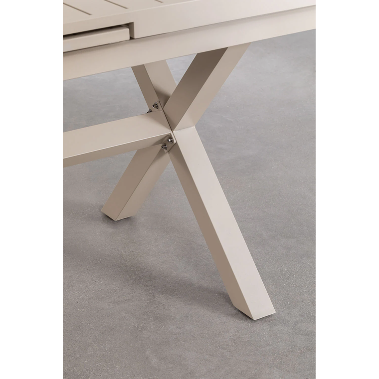 Juego de Mesa Extensible Rectangular (240-300x100 cm) y 10 Sillas de Jardín Apilables en Aluminio Karena Beige Tapioca 5