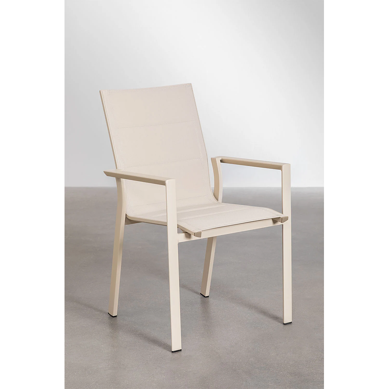 Juego de Mesa Extensible Rectangular (240-300x100 cm) y 10 Sillas de Jardín Apilables en Aluminio Karena Beige Tapioca 6